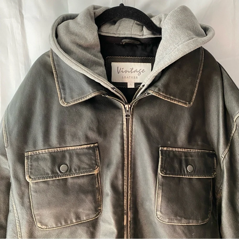 Vintage Leather Biker jacket Black SZ. L  NWOT - Picture 5 of 15